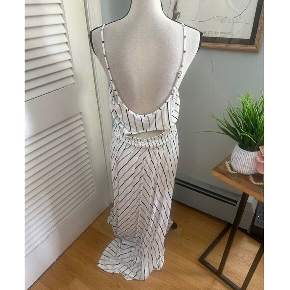 EXPRESS Womens Dress Large High Low Black White Stripe Ruffle Cutout Summer Chic - Picture 5 of 11